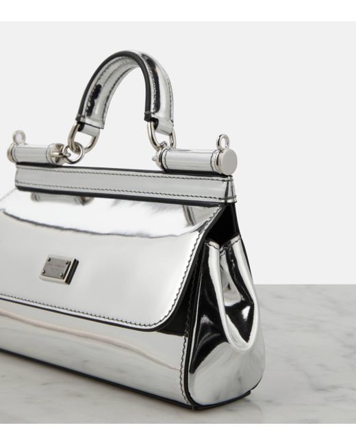 Dolce & Gabbana White Sicily Small Mirrored Leather Tote Bag