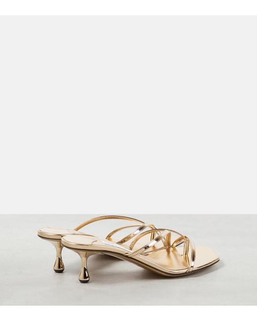 Jimmy Choo Natural Etana 50 Metallic Leather Mules