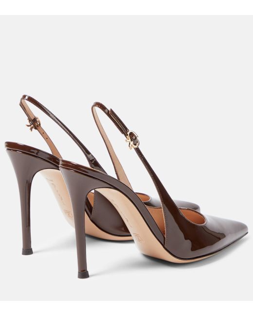 Gianvito Rossi Brown Ribbon Patent Leather Slingback Pumps