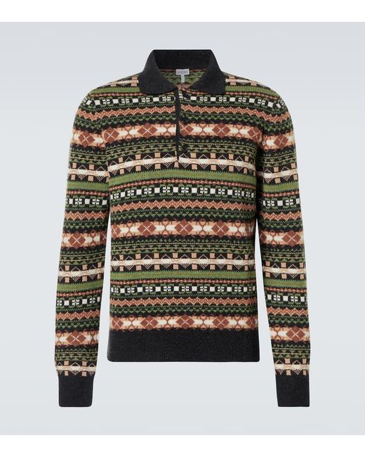 Loewe Green Wool Jacquard Polo Sweater for men