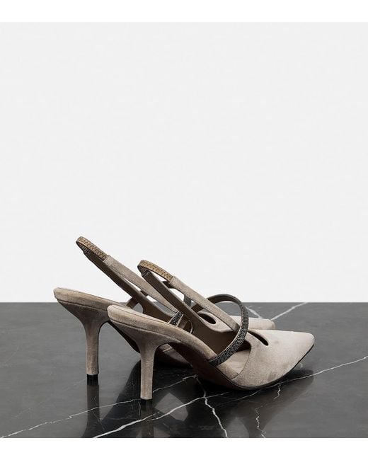 Brunello Cucinelli Gray Pointed Sling-Back Sandal