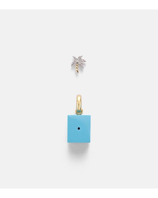 Yvonne Léon Blue Palmier And Le Cubo 9Kt Earring And Pendant Set With And Diamonds
