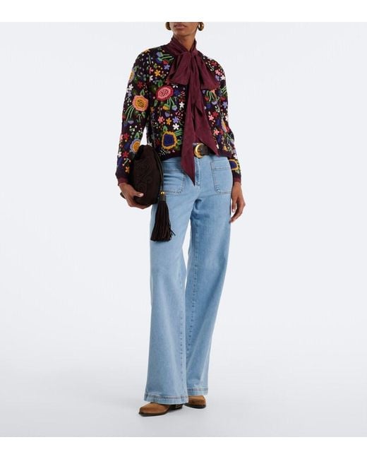 Etro Multicolor Floral Embroidered Wool Cardigan