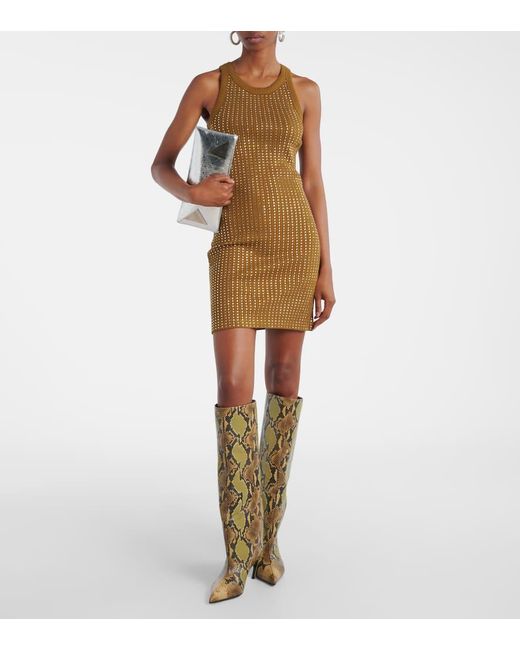 The Attico Brown Minikleid Aus Baumwoll-Jersey Mit Kristallen