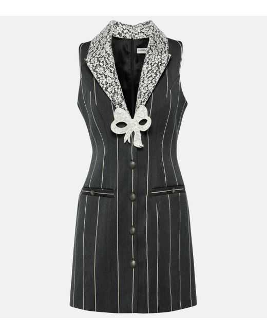 Alessandra Rich Black Pinstripe Wool-blend Minidress