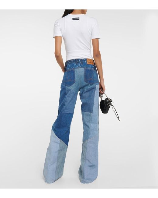 MARINE SERRE Blue Regenerated Wide-Leg Jeans