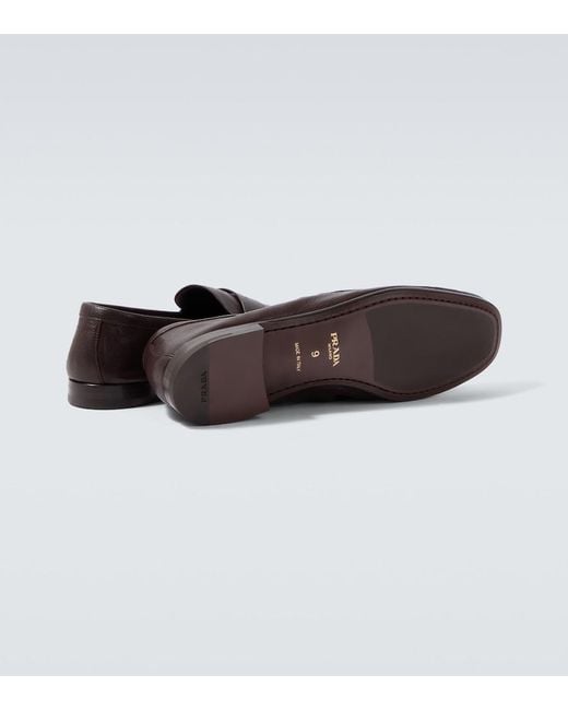 Prada Brown Logo Leather Penny Loafers for men