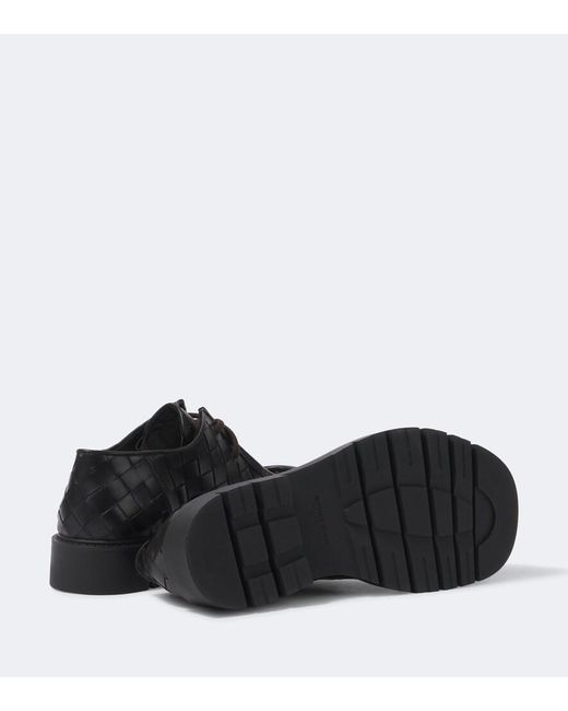 Bottega Veneta Black Haddock Intrecciato Leather Derby Shoes for men