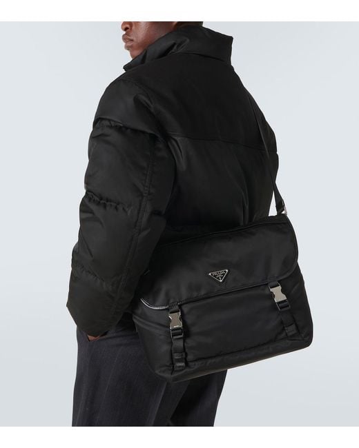 Prada Black Leather-Trimmed Re-Nylon Messenger Bag for men