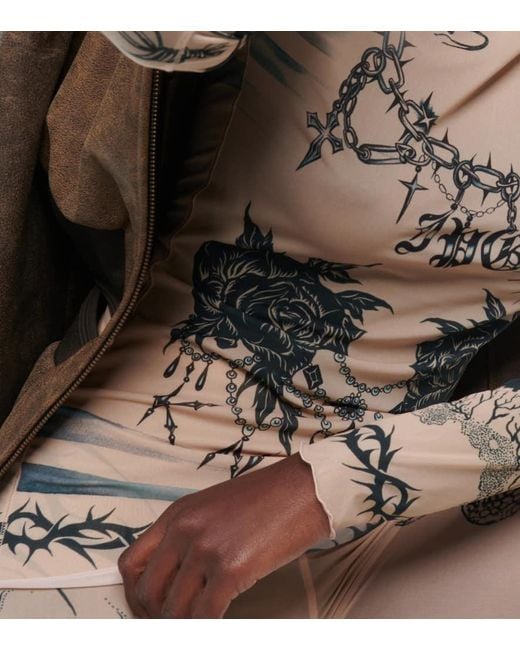 Jean Paul Gaultier Natural X Knwls Printed Mesh Top