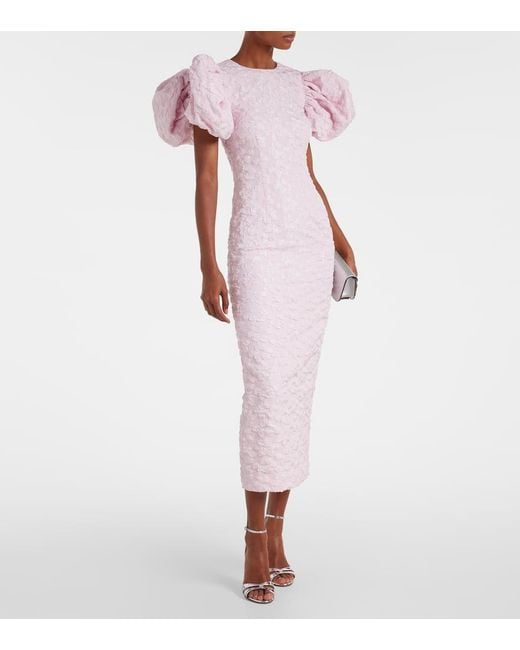 ROTATE BIRGER CHRISTENSEN Pink Jacquard Midi Puffy Dress