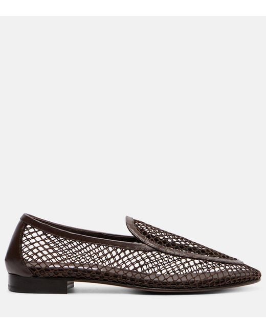 Aquazzura Brown Saint Germain Leather-Trimmed Moccasins