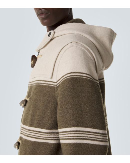 Burberry Green Striped Wool And Cotton-Blend Duffel Coat for men