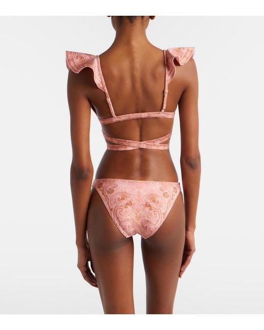 Zimmermann Pink Como Printed Ruffled Bikini