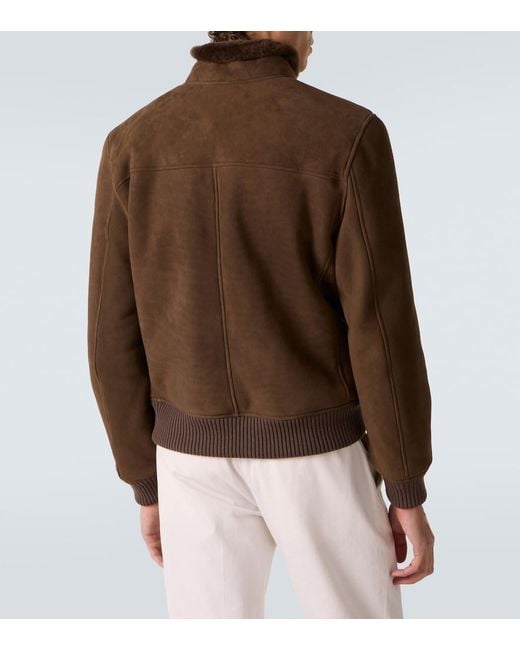 Thom Sweeney Brown Shearling-Lined Suede Bomber Jacket for men