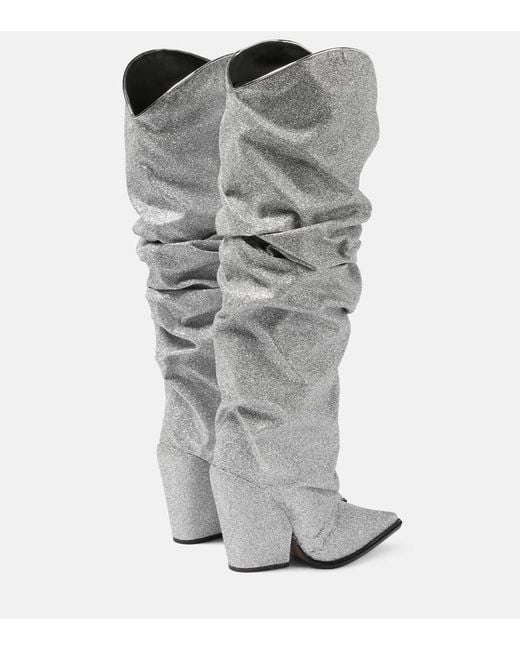 Alexandre Vauthier Gray Glitter Knee-High Boots