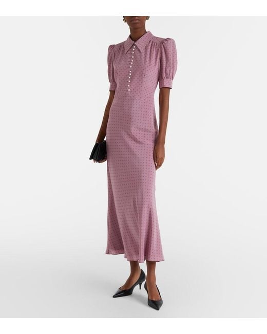 Alessandra Rich Pink Polka-Dot Silk Midi Dress