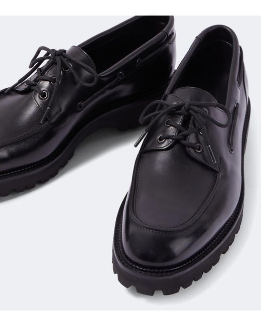 John Lobb Black Tide Leather Boat Shoes for men