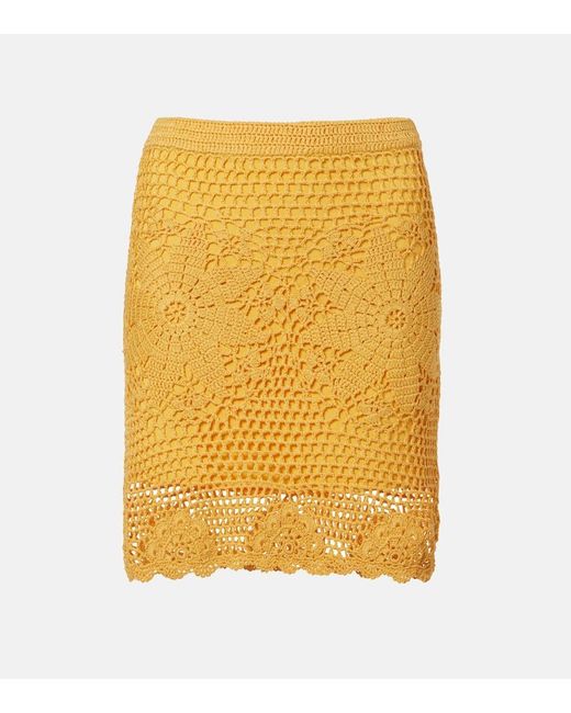 Jonathan Simkhai Yellow Agnes Floral Crochet Cotton Miniskirt