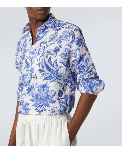 Camisa Roma De Lino Estampada Etro de hombre de color Blue