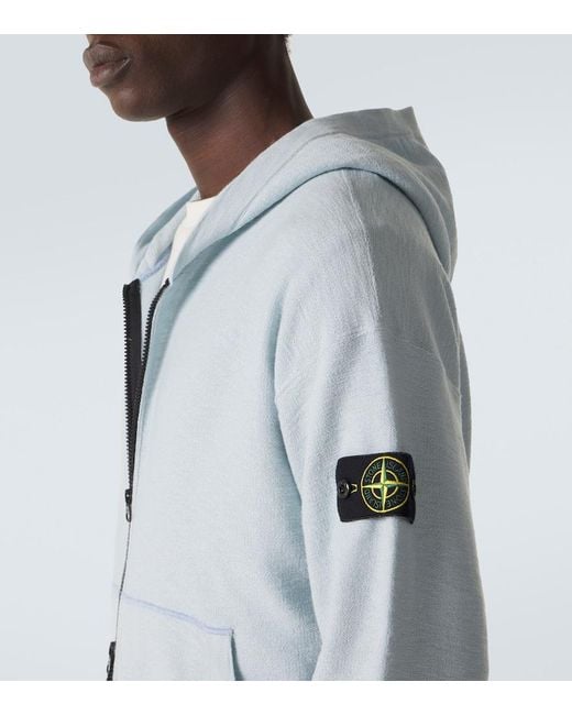 Stone Island Blue Compass Cotton-Blend Hoodie for men