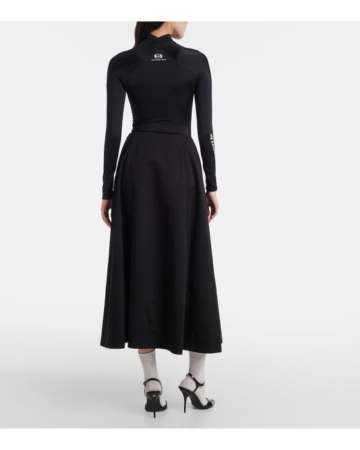 Balenciaga Black Cotton Twill Midi Skirt