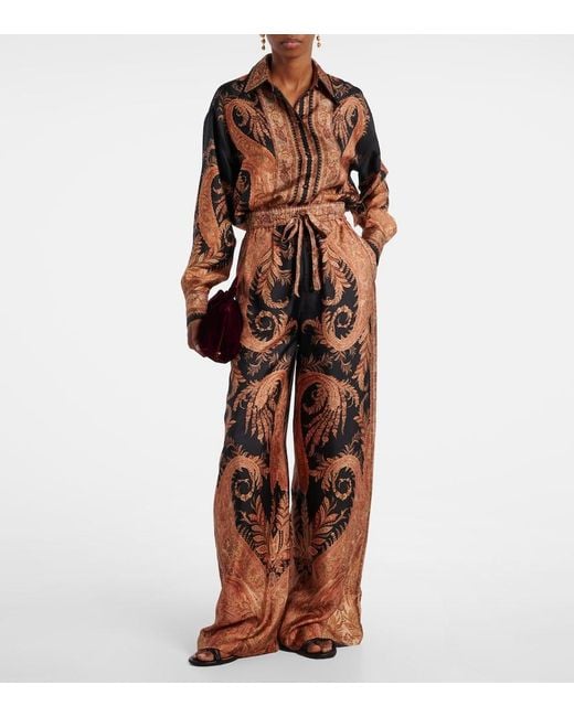 Zimmermann Brown Hypnotic Silk Wide-Leg Pants