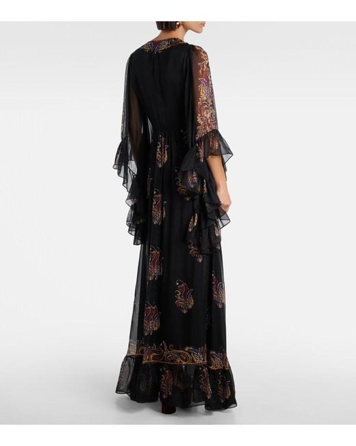 Etro Black Paisley Silk Maxi Dress