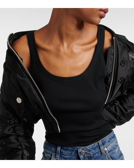 Dolce & Gabbana Black Ribbed-Knit Cotton Tank Top