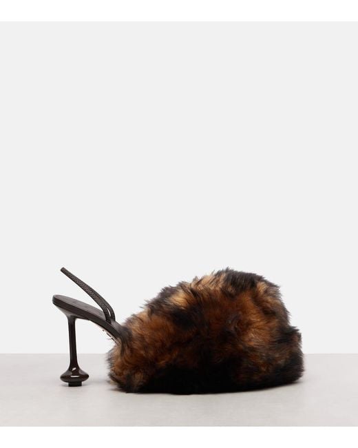 Loewe Brown Toy 90 Shearling Slingback Pumps