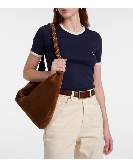 Saint Laurent Blue Cassandre Cotton Jersey T-Shirt