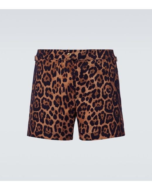 Tom Ford Brown Leopard-Print Swim Trunks for men