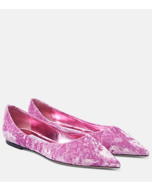 Jimmy Choo Pink Love Velvet Ballet Flats