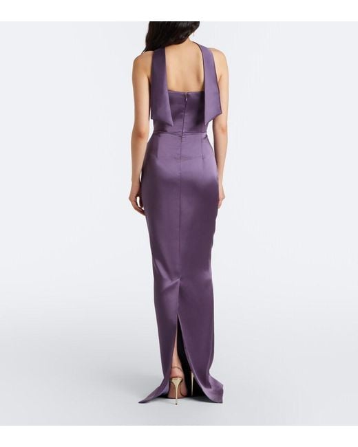 The New Arrivals Ilkyaz Ozel Purple Noa Scarf-Detail Satin Gown