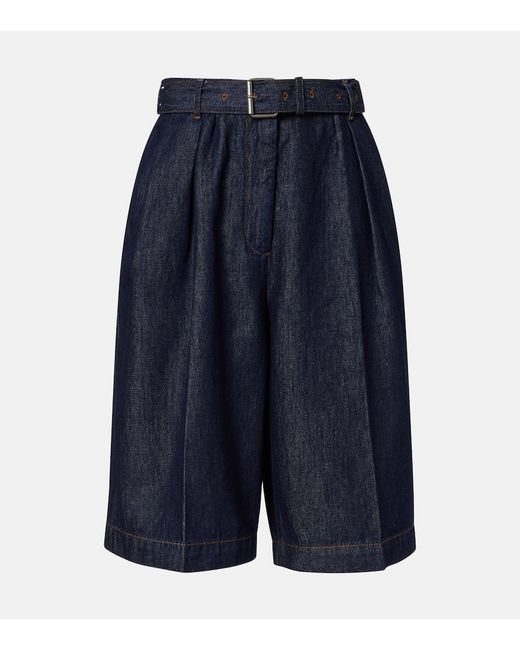 Dries Van Noten Blue Pleated Denim Shorts