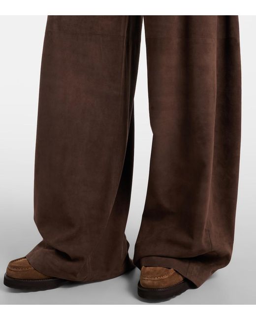 Brunello Cucinelli Brown Suede Wide-Leg Pants