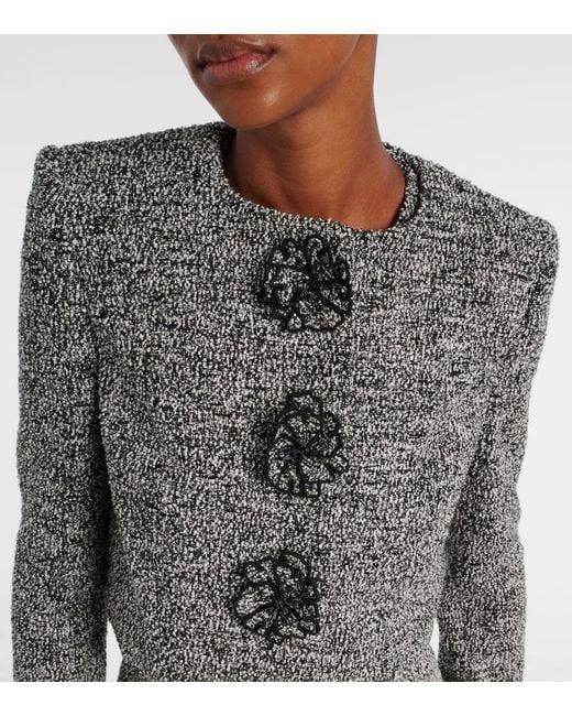 Oscar de la Renta Gray Floral-Applique Cotton-Blend Tweed Jacket