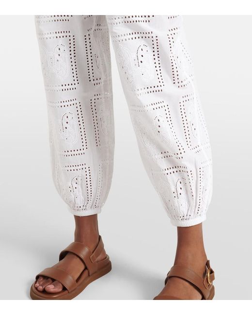 Tory Burch White Broderie Anglaise Cotton Cropped Pants