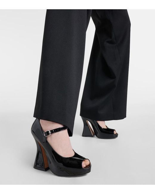 Maison Margiela Blue Patent Leather Peep-Toe Mary Jane Pumps