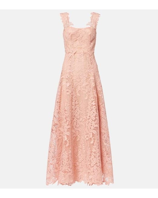 Oscar de la Renta Pink Guipure Lace Cocktail Dress