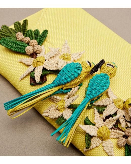 Aquazzura Yellow Birdsong Small Raffia Clutch