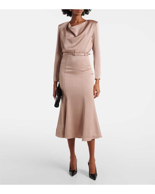 Roland Mouret Pink Belted Satin Crepe Midi Dress