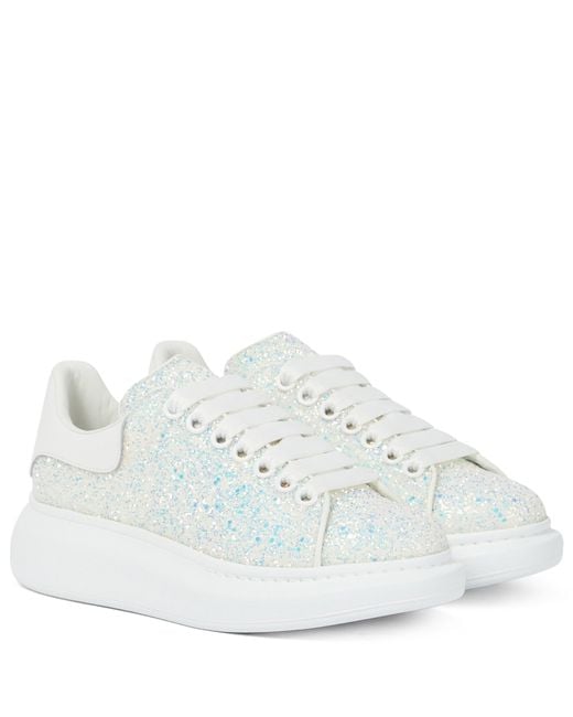 ALEXANDER MCQUEEN Glittered leather exaggerated-sole sneakers