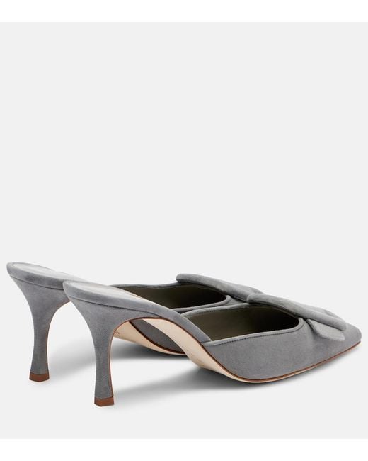 Manolo Blahnik Gray Maysale 70 Suede Mules