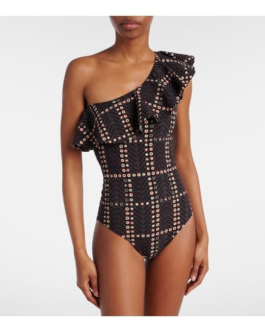 Isabel Marant Black Siciliyage Ruffled One-Shoulder Swimsuit