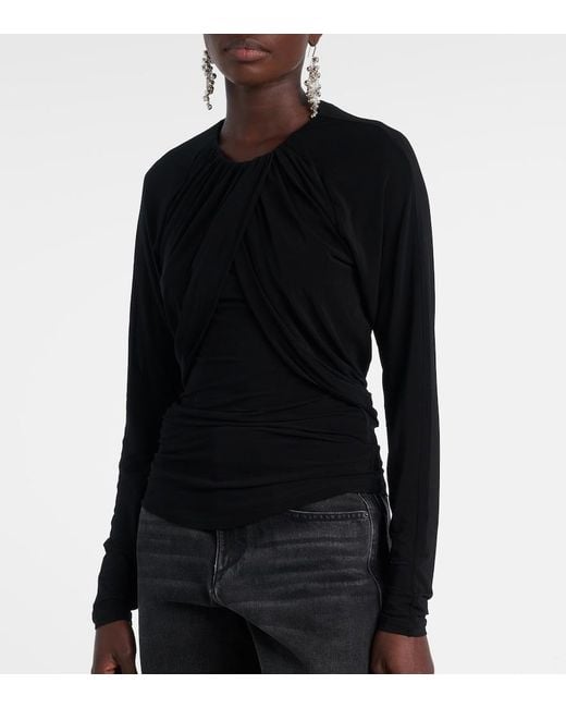 Isabel Marant Black Gaetane Draped Jersey Top
