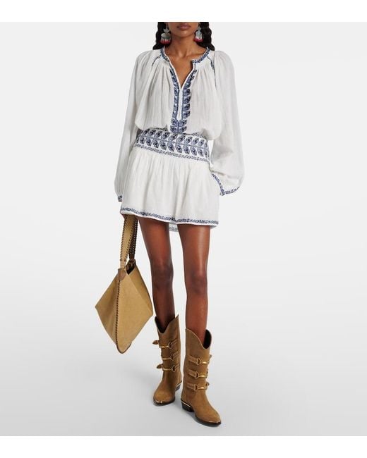 Isabel Marant White Picadilia Embroidered Cotton Miniskirt