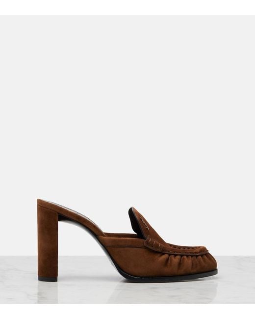 Saint Laurent Brown Le Loafer Cassandre Suede Mules