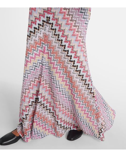 Falda larga de lame en zigzag Missoni de color Pink