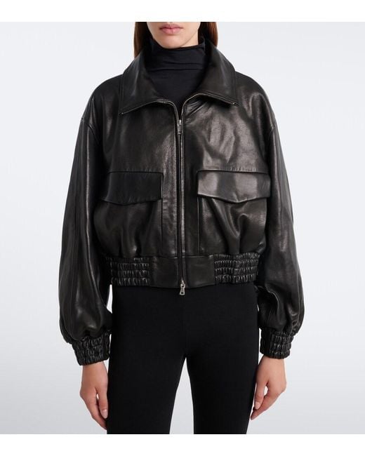 Nour Hammour Black Shearling-Trimmed Leather Blouson Jacket
